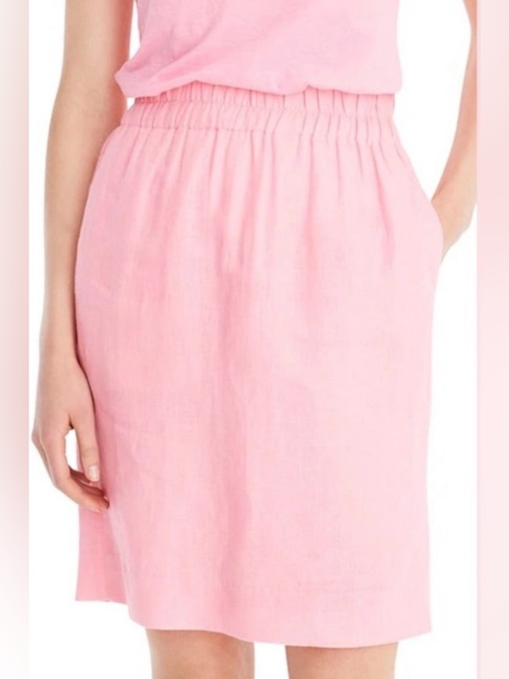 J. Crew Pink Linen Skirt with Elastic Waist Medium Nwt